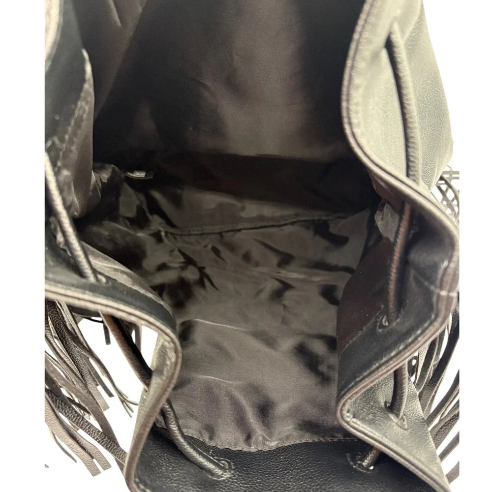 Victoria's Secret Bucket Bag Womens Large Black Excellent Fringe Drawstring‎